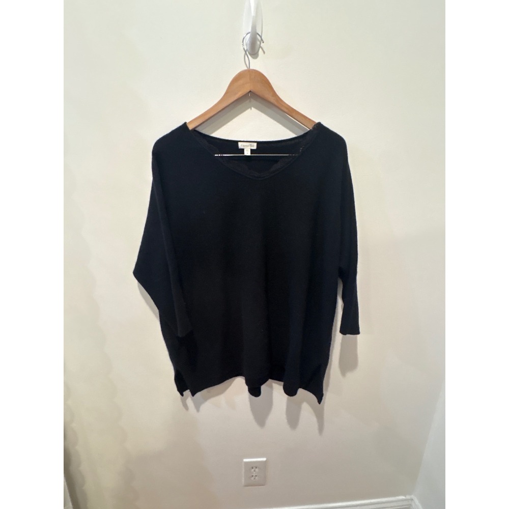 Garnet Hill Black 100% Cashmere V‎ Neck Dolman Sweater Top Size M